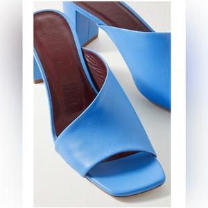 STAUD Nevil Asymmetric Leather Mules - Blue